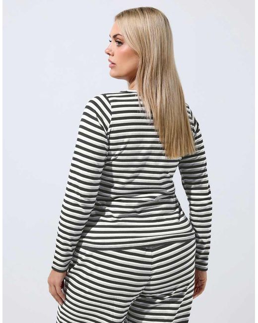 Yours Clothing Gray Stripe Long Sleeve Top