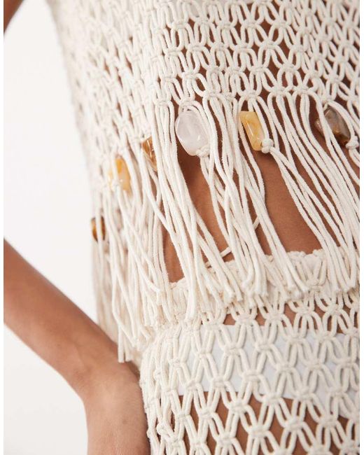 ASOS Brown Premium Hand Crochet Fringed Beaded Top