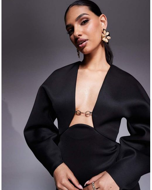 ASOS Black Scuba Cocoon Sleeve Mini Dress With Central Trim Detail