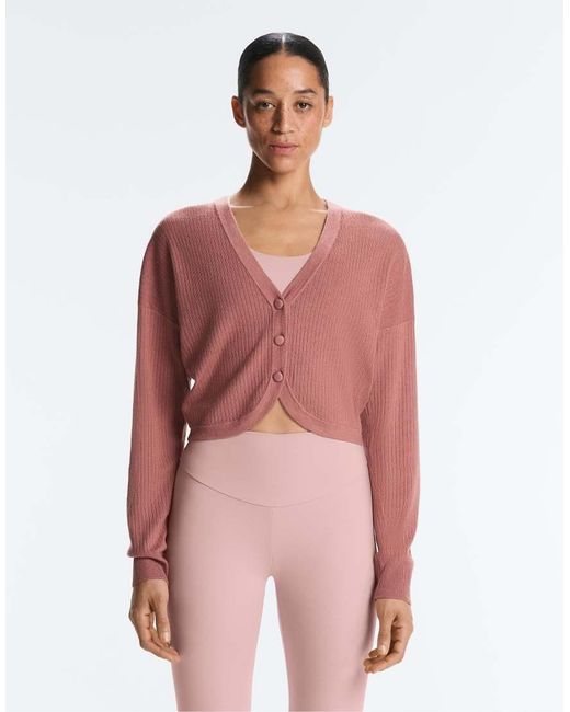 Oysho Red Rib Knit Cardigan