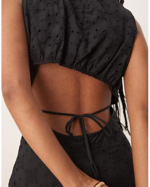 Mango Jurk Van Broderie Met Geplooide Taille Met Bandje, A-Lijn En Uitsnijding Aan De Achterkant in het Black