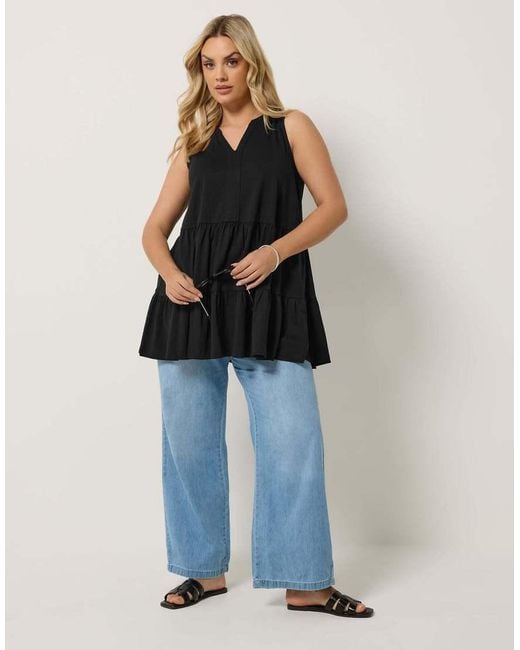 Yours Clothing Black Tiered Vest Top