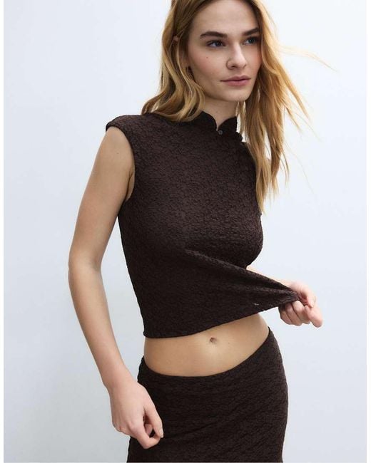 Stradivarius Black Asymmetric Lace Midi Skirt