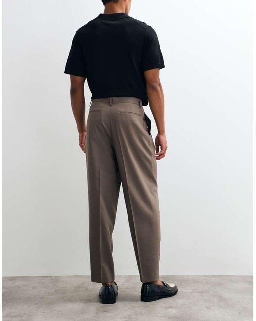 ASOS Blue Summer Wool Oversized Tapered Pleated Trousers for men