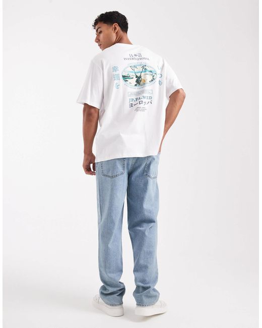 Jack & Jones White Oversized T-shirt With Japanese Back Print for men