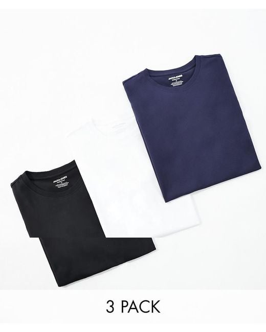 Jack & Jones Blue Originals 3 Pack Curve Longline T-Shirt for men