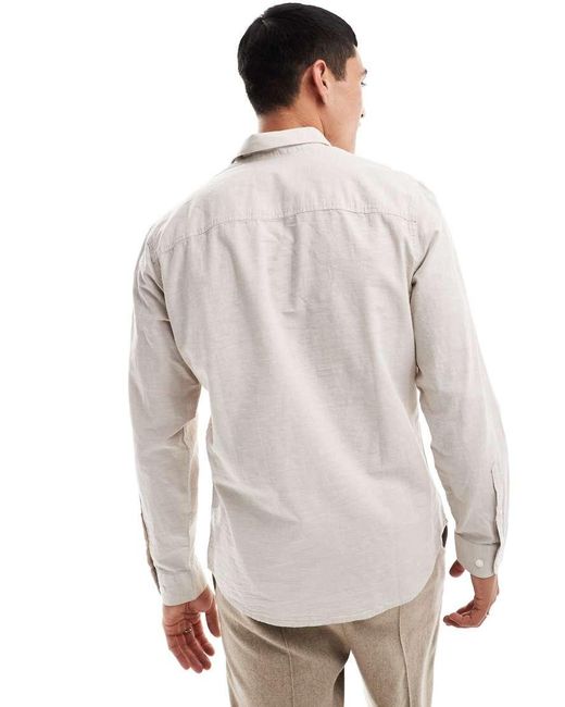 Camisa Beis De Manga Larga De Mezcla De Lino De -Beis Neutro SELECTED de hombre de color Natural