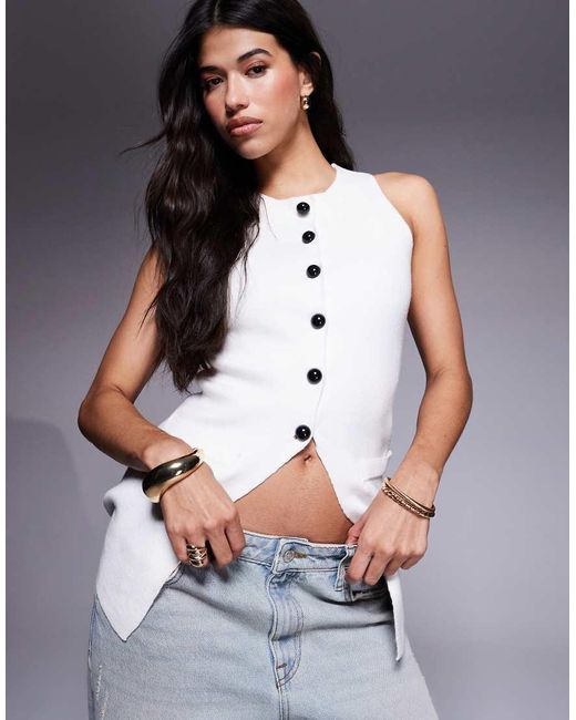 River Island Gray Longline Knitted Waistcoat