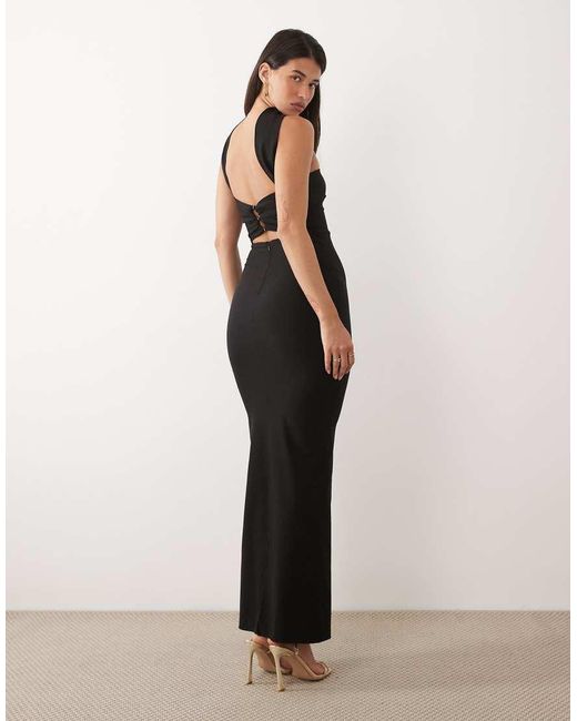 Vesper Blue Bengaline Bandeau Choker Detail Back Button Detail Maxi Dress