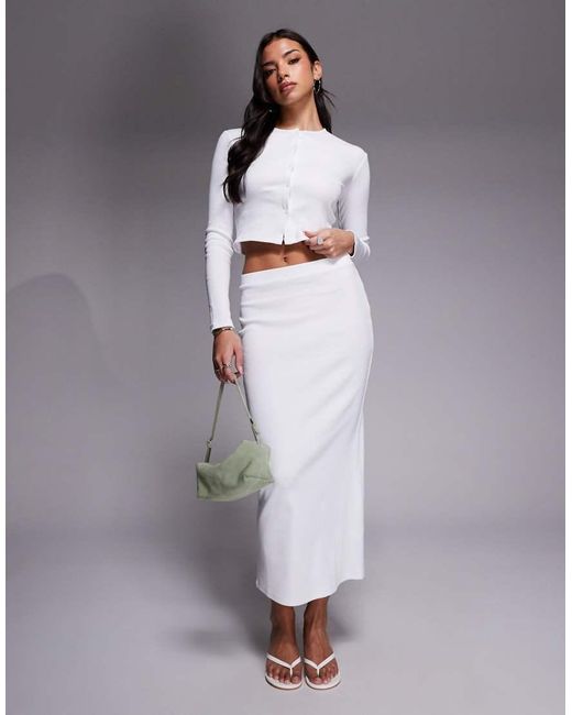 The Frolic White Exclusive Ribbed Button Through Long Sleeve Top Co-ord