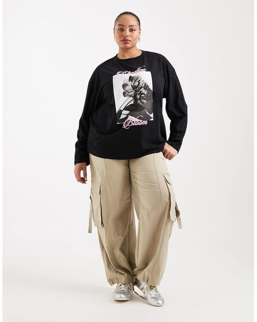 ASOS Black Asos Design Curve Long Sleeve T-shirt With Bloom Graphic
