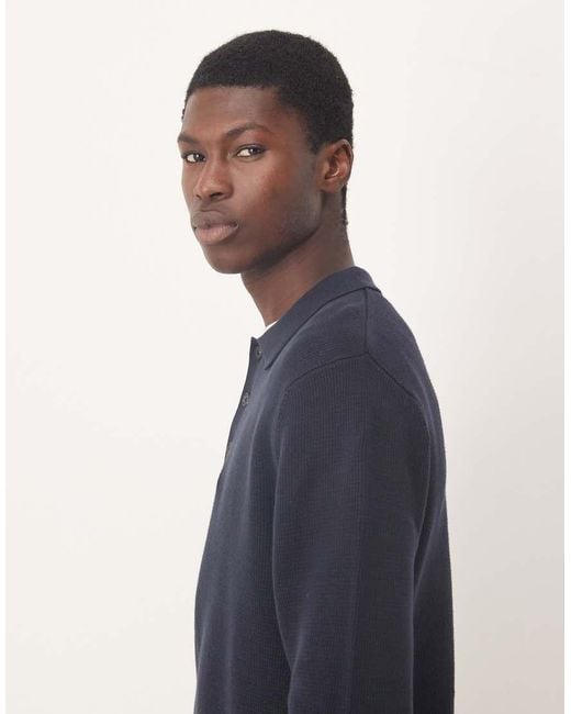 SELECTED Blue 100% Cotton Knitted Polo for men