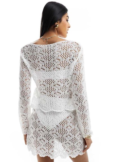 Miss Selfridge White Crochet Long Sleeve Slouchy Top