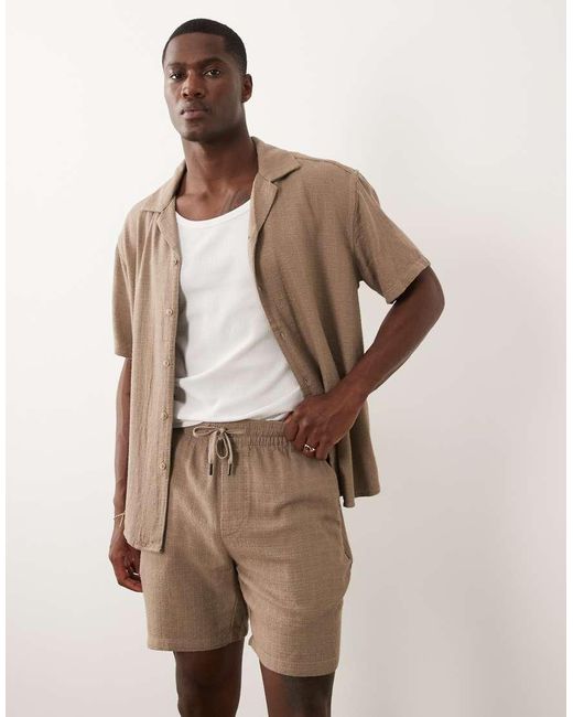 Only & Sons Natural Textured Linen Mix Shorts for men