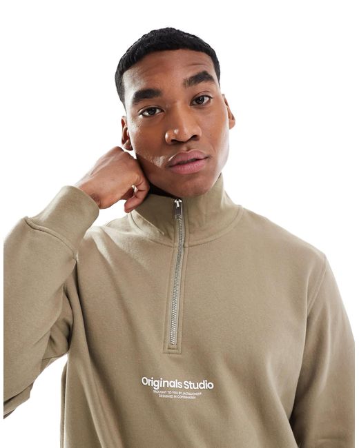 Jack & Jones Brown 1/4 Zip Sweat With Logo for men