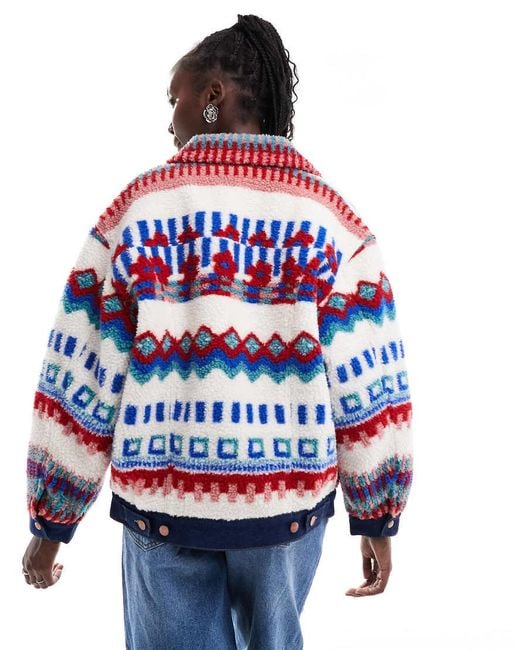 Wrangler Aztec Borg Trucker Jacket in Blue Lyst UK