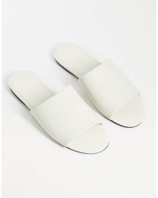 Mango White 100% Leather Flat Sandal