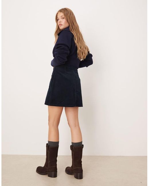 Jdy Blue Cord Button Through Mini Skirt