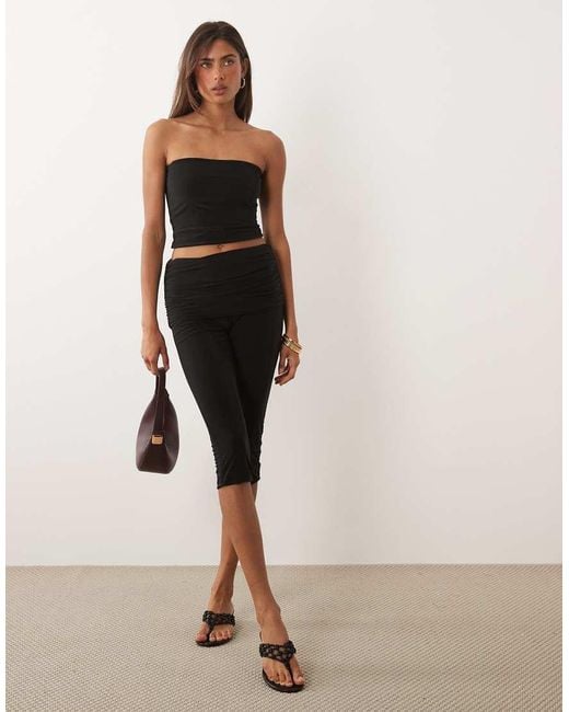 Missy Empire Natural Double Sculpted Slinky Fold Over Detail Capri Trousers Co-ord
