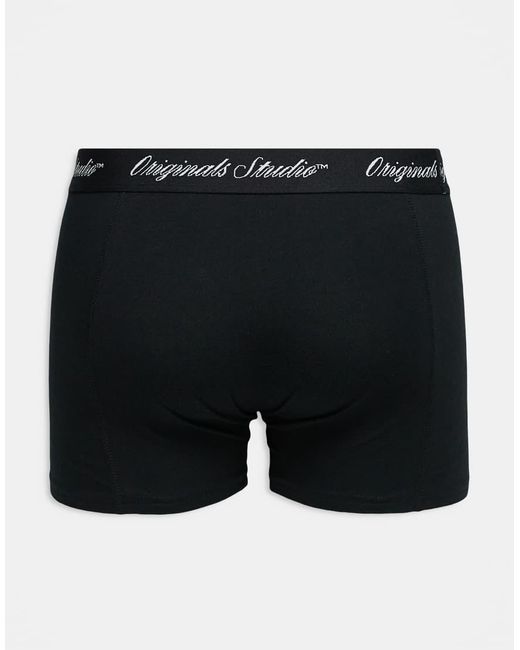 Jack & Jones Black 3 Pack Trunks With Script Waistband for men