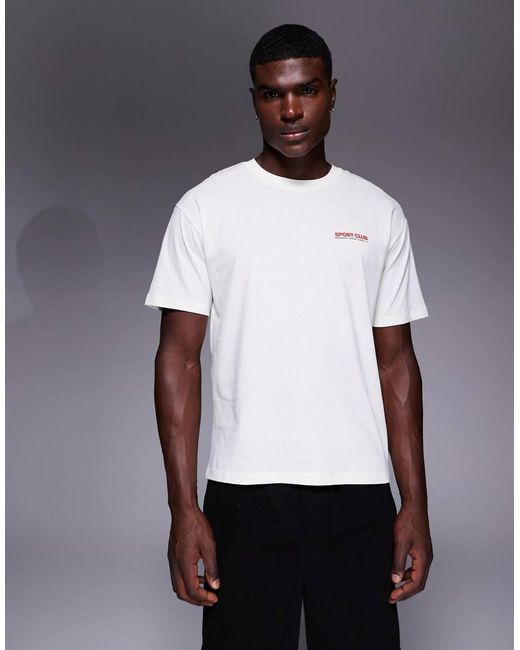 T-Shirt Oversize Crema Con Stampa "Sports Club" di ADPT in White da Uomo