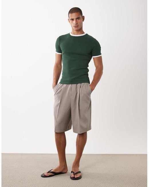 ASOS Green Muscle Fit T-shirt With Ringer Detailing for men