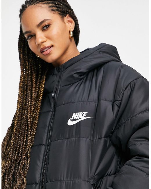 nike classic padded jacket with hood in black