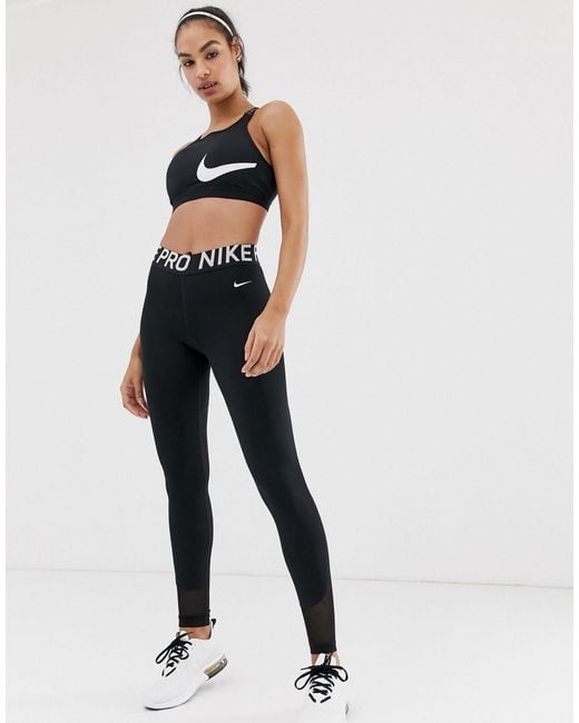 Nike Black Nike Pro Training Leggings Mesh Mini Swoosh