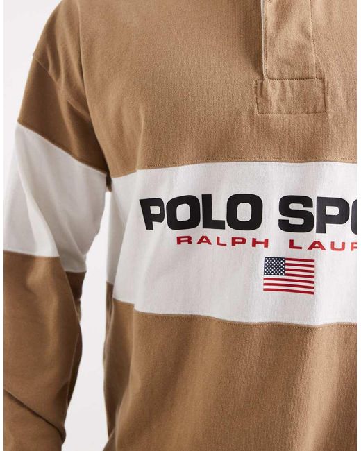 Polo Ralph Lauren Natural Sport Chest Panel Flag Logo Oversized Fit Rugby Polo for men