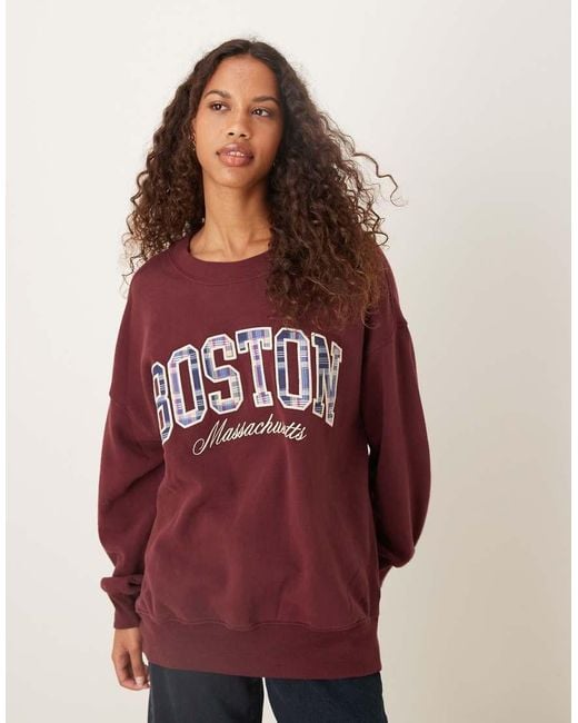 Abercrombie & Fitch Red Crew Neck Sweatshirt With Plaid Logo