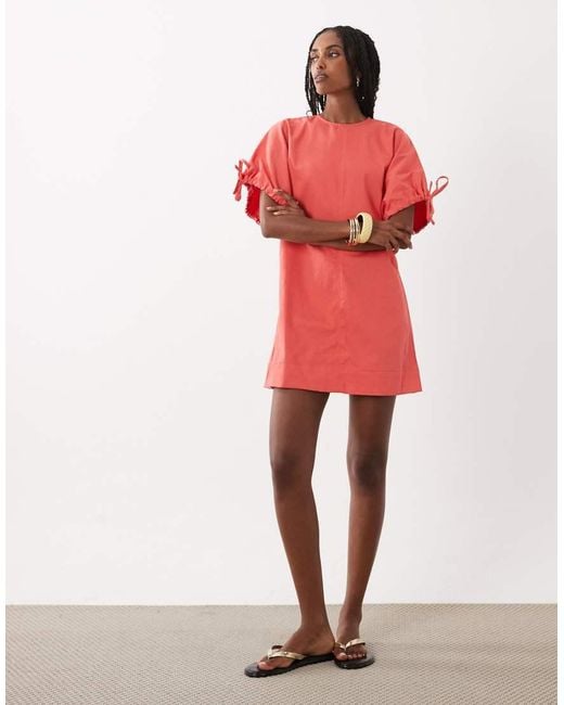 ASOS Red Crew Neck Mini Dress With Tie Sleeve Detail