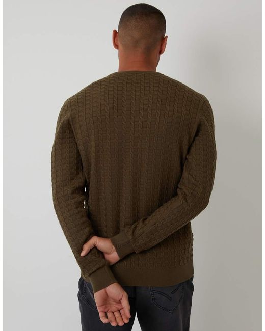 Threadbare Brown Cable Knit Crew Neck Jumper for men