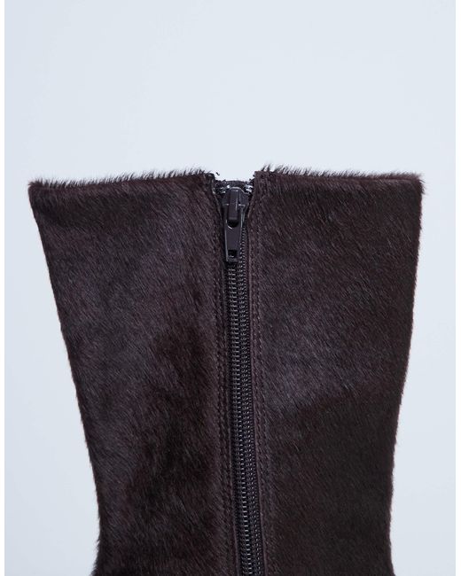 Poppy - bottines à bout pointu en cuir véritable effet poils TOPSHOP en coloris Black