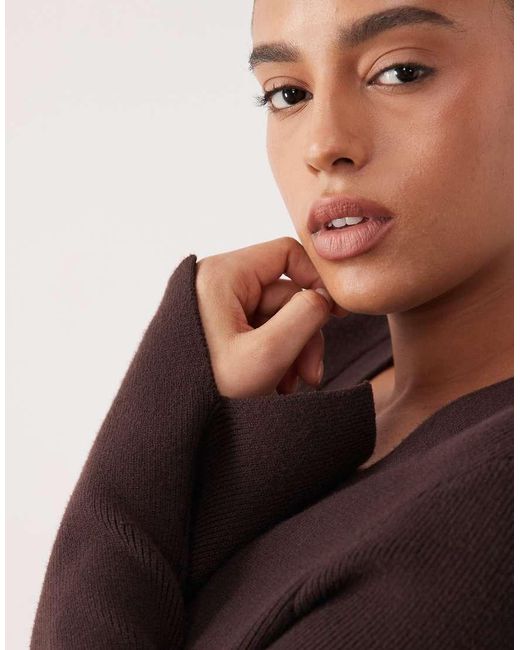 ASOS Brown Asos Design Curve V Neck Ribbed Cardigan Co-Ord