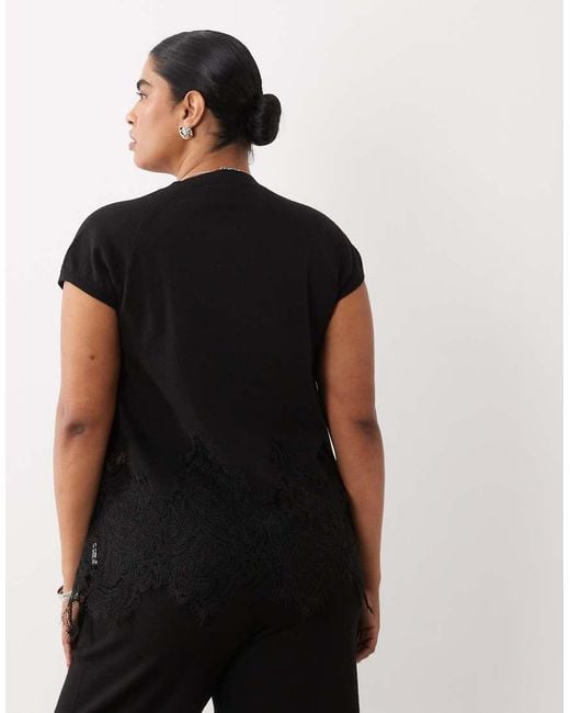 ASOS Black Asos Design Curve Compact Knit Lace Detail Vest Co-Ord