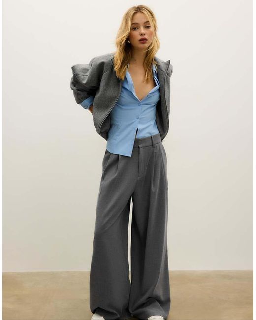 Stradivarius Gray Soft-touch Bomber Jacket