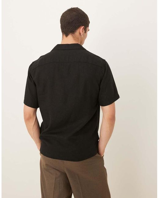 Abercrombie & Fitch Black Textured Linen Collar Detail Short Sleeve Shirt for men