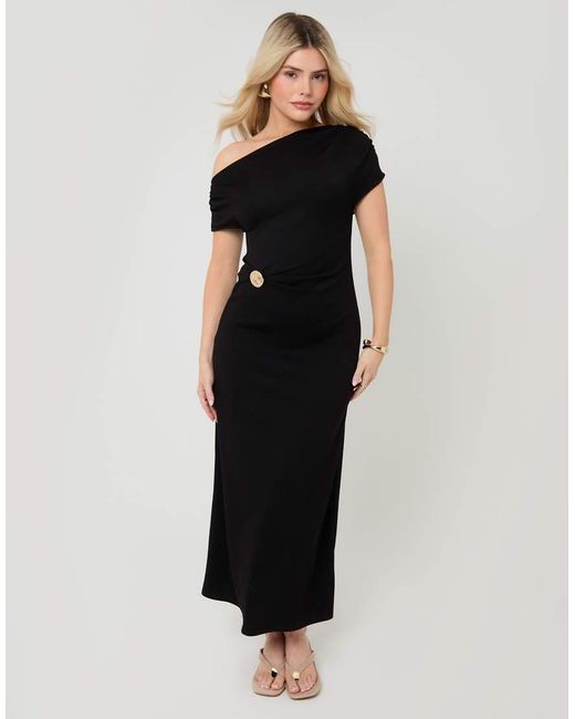 Threadbare Black Off Shoulder Draped Jersey Maxi Dress