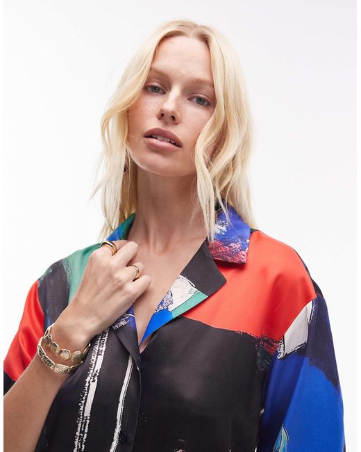 TOPSHOP Multicolor Satin Oversized Resort Shirt