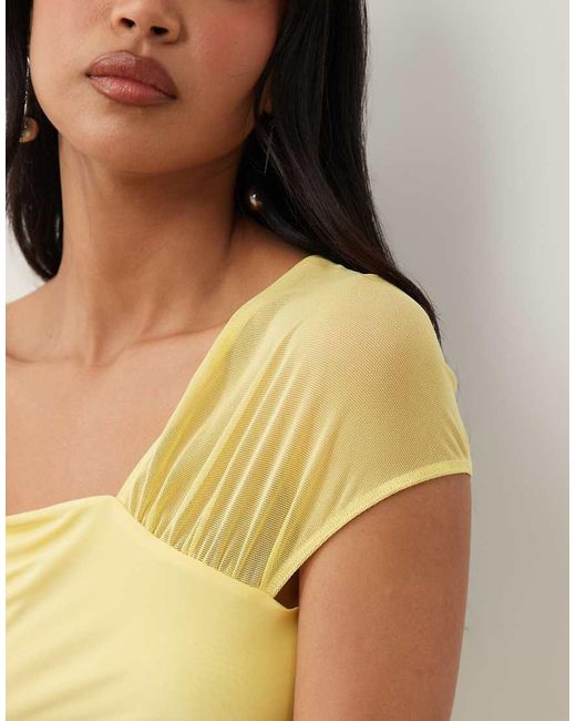 ASOS Blue Slinky Top With Mesh Shoulder
