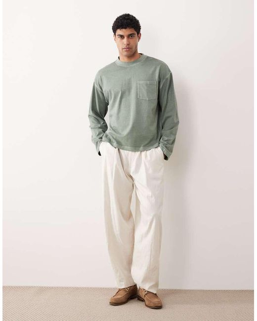 ASOS Green Heavyweight Boxy Oversized Long Sleeve T-shirt for men