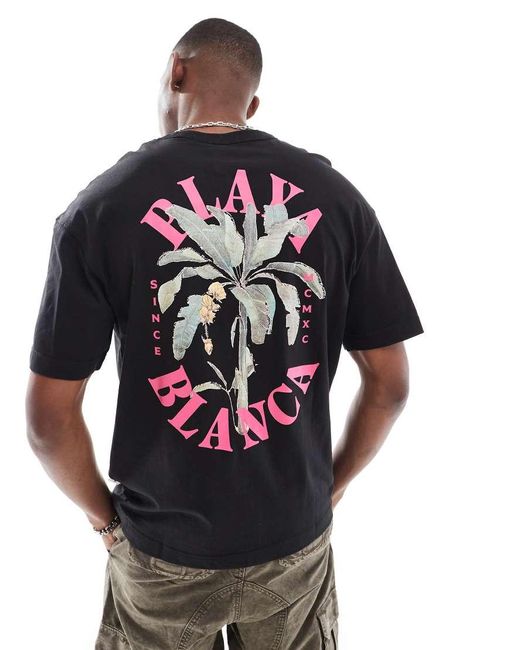 Jack & Jones Gray Oversized T-shirt With Playa Blanca Back Print for men