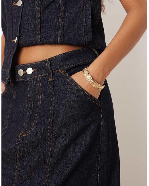 Vila Blue Seam Detail Denim Midi Skirt