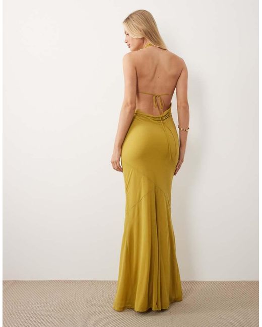 ASOS Metallic Stretch Chiffon High Neck Racer Fishtail Maxi Dress With Spliced Godet Detail