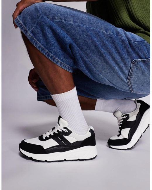 ARMANI EXCHANGE Blue Chunky Suded Mix Logo Trainers for men