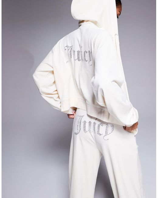 Juicy Couture White – oversize-kapuzenjacke aus velours