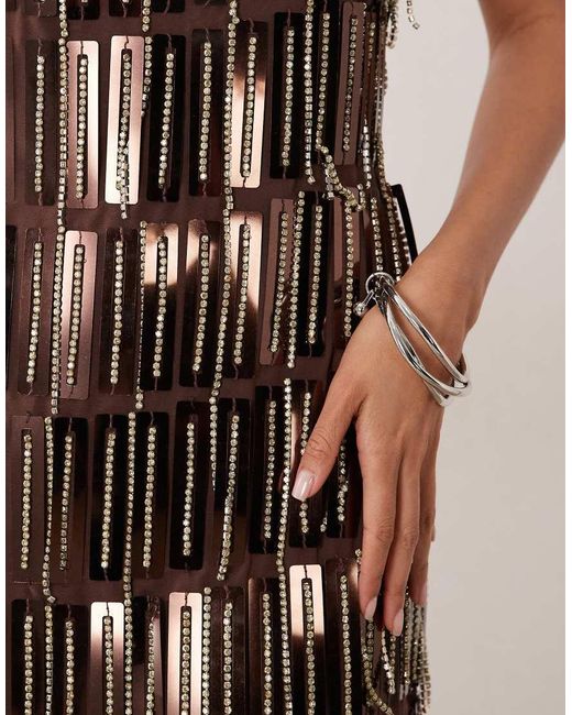 ASOS Brown Cami Embellished Sheer Mix Column Maxi Dress
