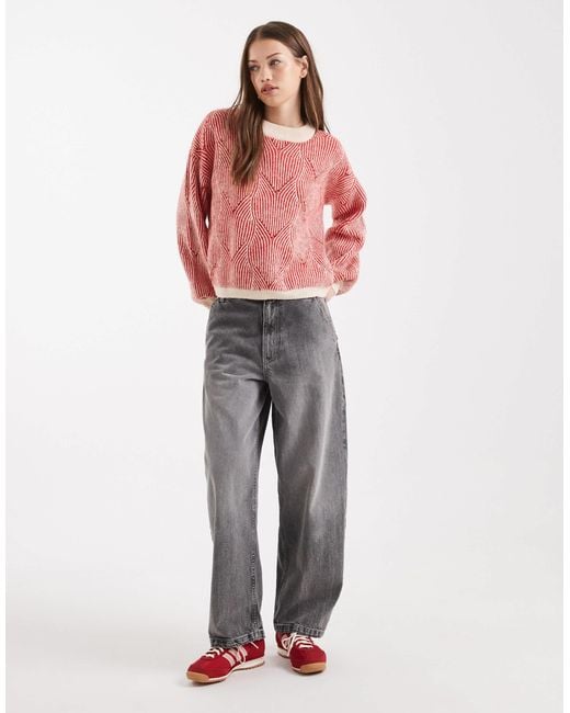 Pieces Red Textu Detail Knit Jumper