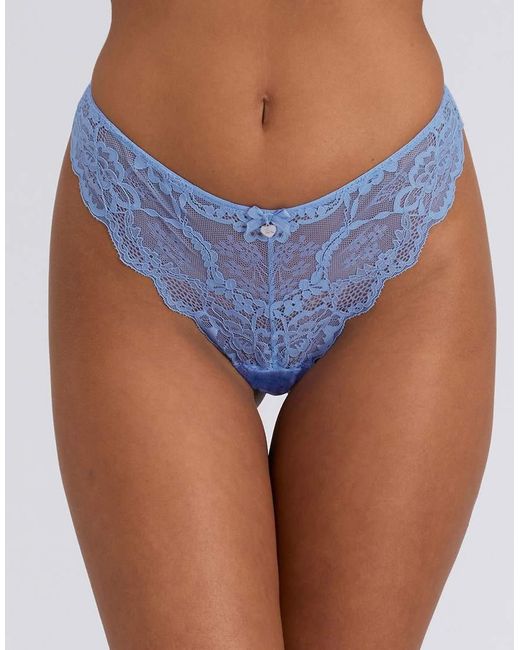 Boux Avenue Blue Mollie Lace Thong Floral Scallop Edge Knickers
