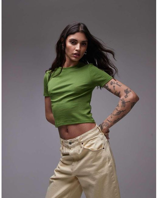 TOPSHOP Green Shrunken Everyday Tee